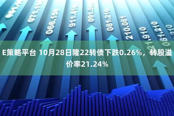 E策略平台 10月28日隆22转债下跌0.26%,转股溢价率21.24%